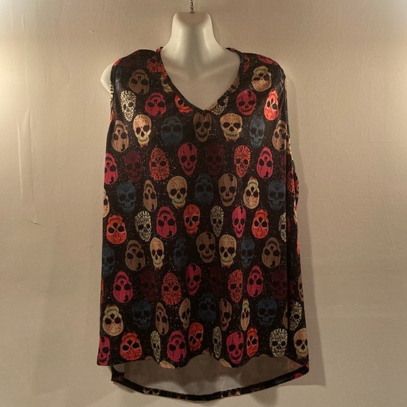 3X LOVEU.DEAR rainbow skull cage design v neck tank top black pink - Picture 3 of 8